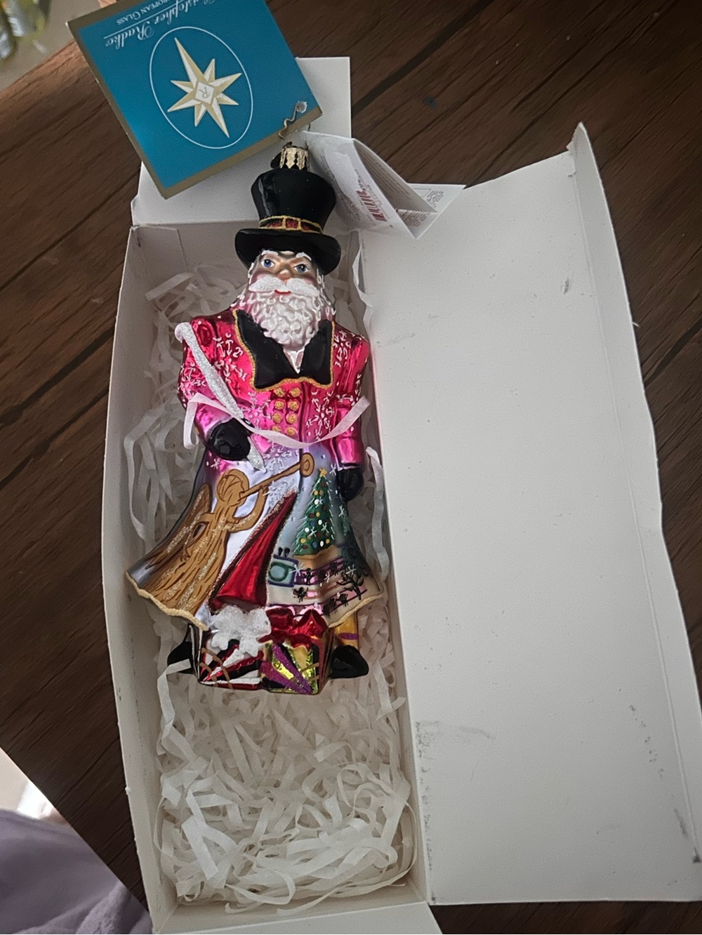 Christopher Radko Pink and Black Victorian Santa Glass Ornament